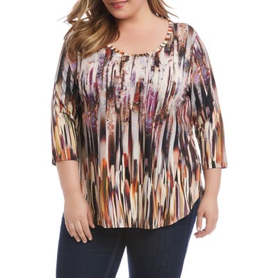 Plus Size Karen Kane Brushstroke Stripe Shirttail Tee, Purple