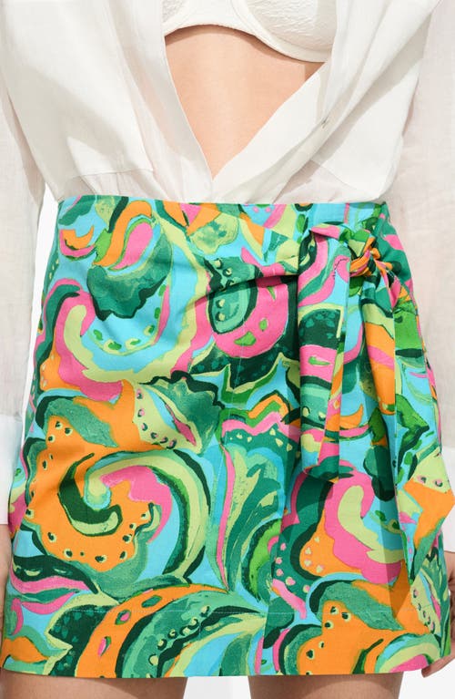 Shop Mango Print Tie Faux Wrap Miniskirt In Green