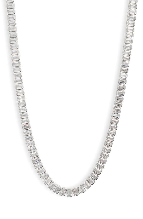SHYMI Emerald Cut Tennis Necklace in Silver/White at Nordstrom, Size 16
