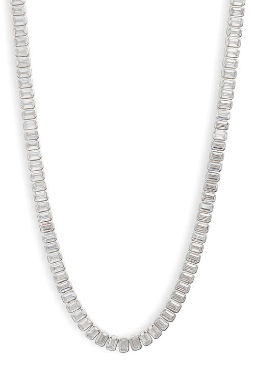 Shymi Emerald Cut Tennis Necklace In Silver/white