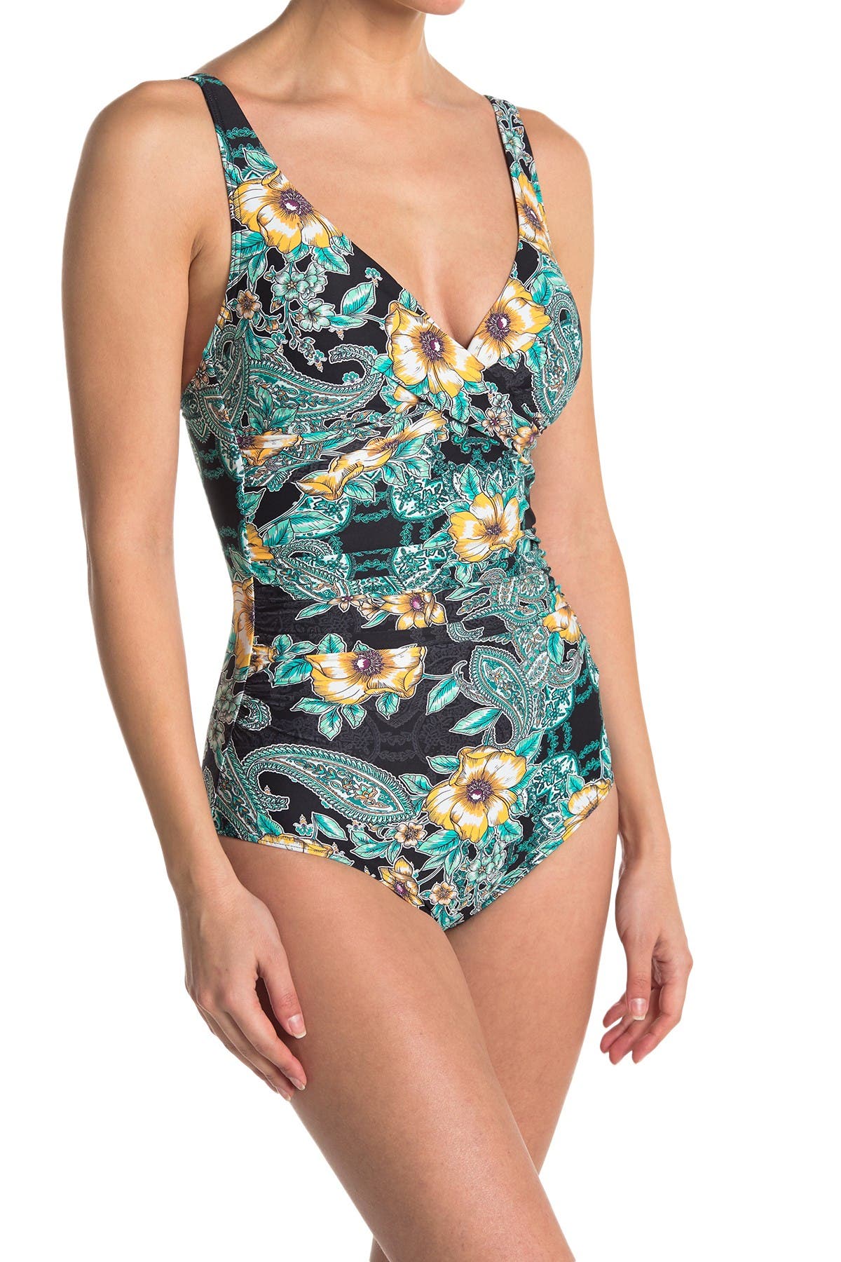Sea Level Cross Front Floral Print One-piece Swimsuit In Black