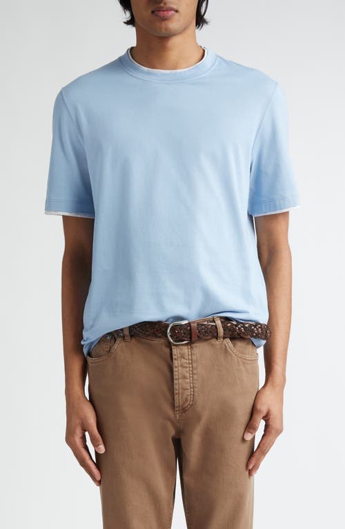 Brunello Cucinelli Tipped Cotton T-shirt In Blue