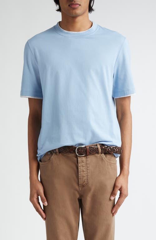 Brunello Cucinelli Tipped Cotton T-shirt In Turchese/perla