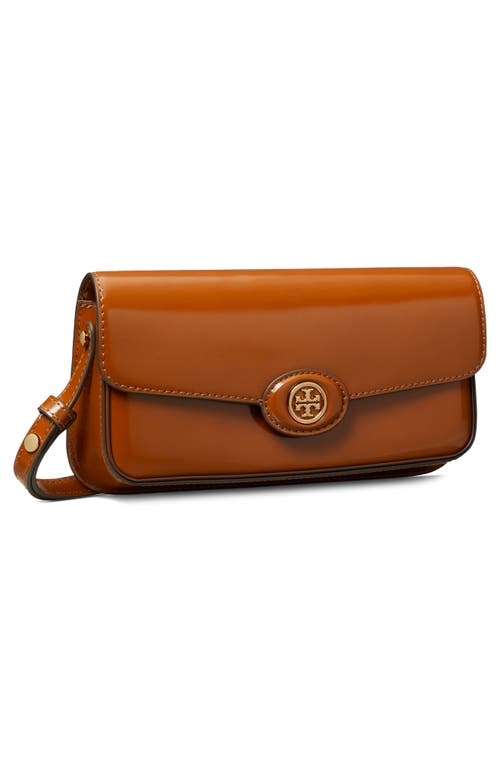 Shop Tory Burch Robinson Spazzolato Leather Shoulder Bag In Dark Sienna