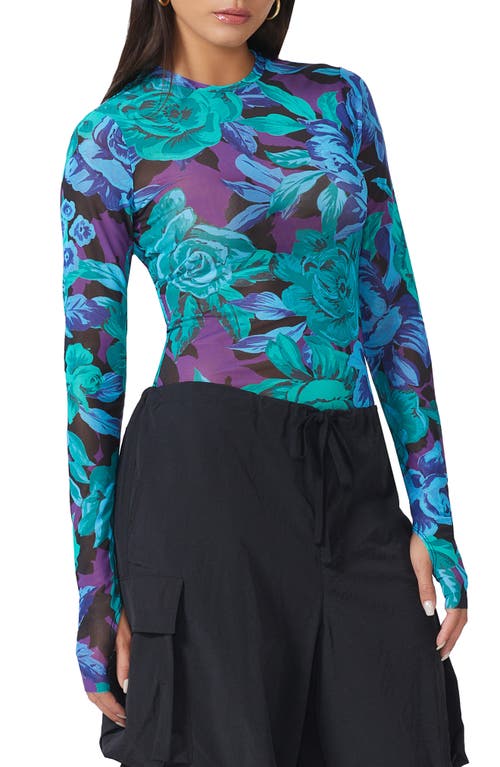 AFRM Kaylee Print Mesh Top in Garden Bloom Violet