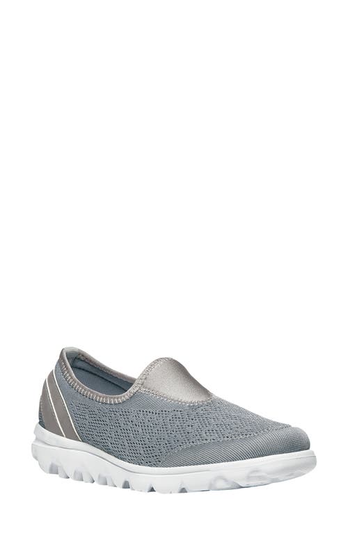 Propét TravelActiv Slip-On Sneaker in Silver Fabric