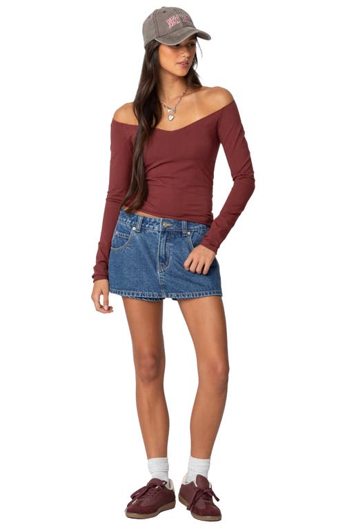 Edikted Nattie Off The Shoulder Long Sleeve Top In Burgundy
