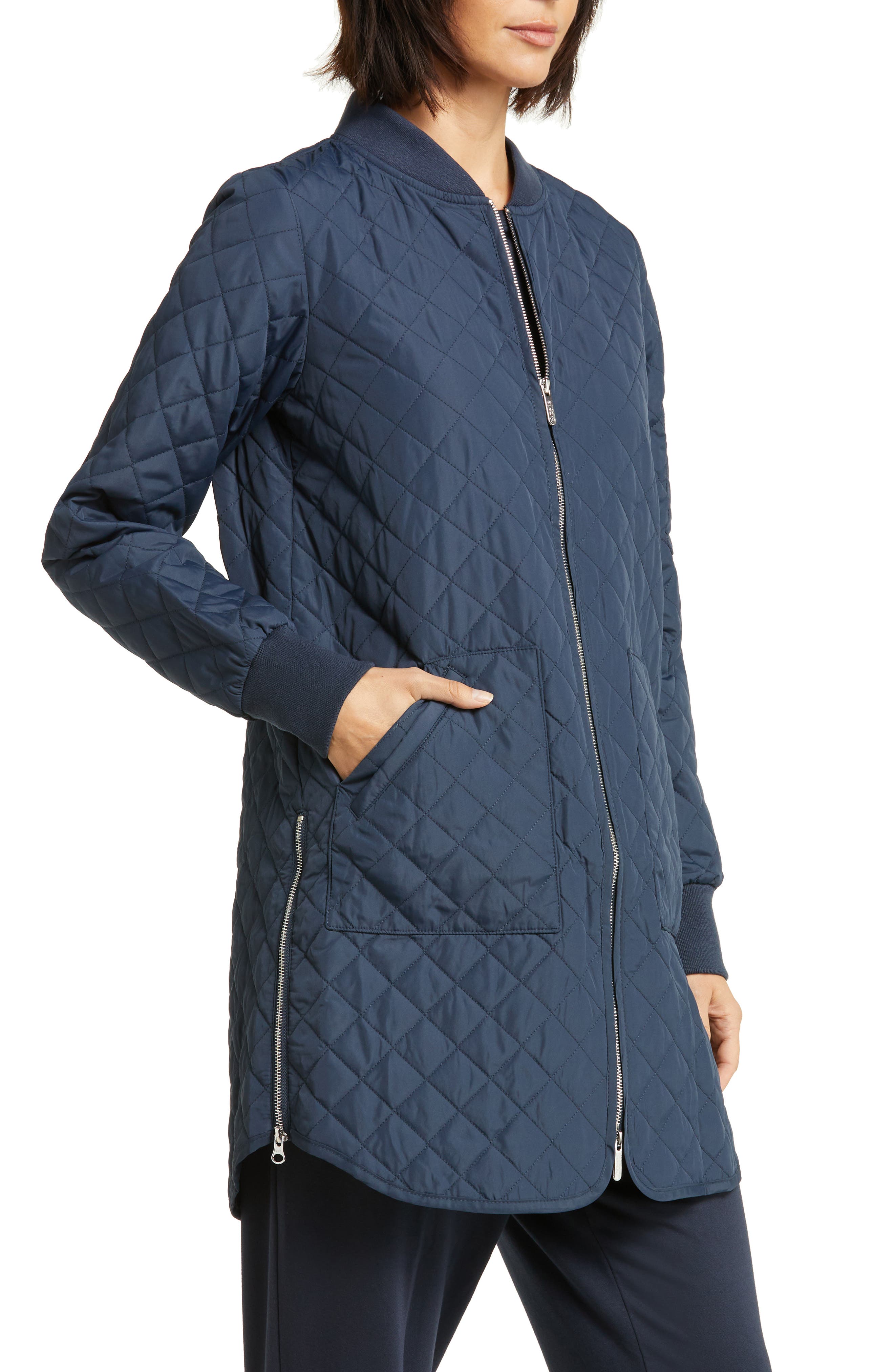 Zella Longline Water Resistant Quilted Bomber Jacket Nordstrom