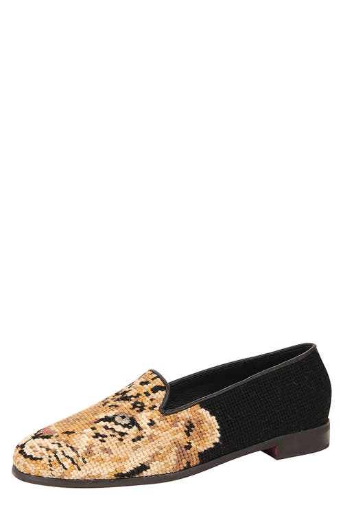 ByPaige BY PAIGE Needlepoint Big Cat Flat in Black