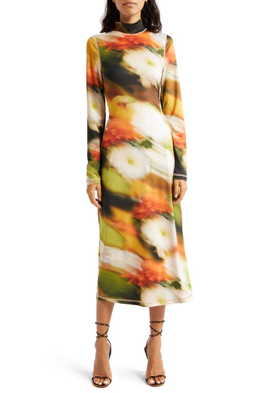 Stine Goya Jessie Abstract Floral Long Sleeve Knit Midi Dress in Flowers In Fast Motion at Nordstrom, Size X-Small
