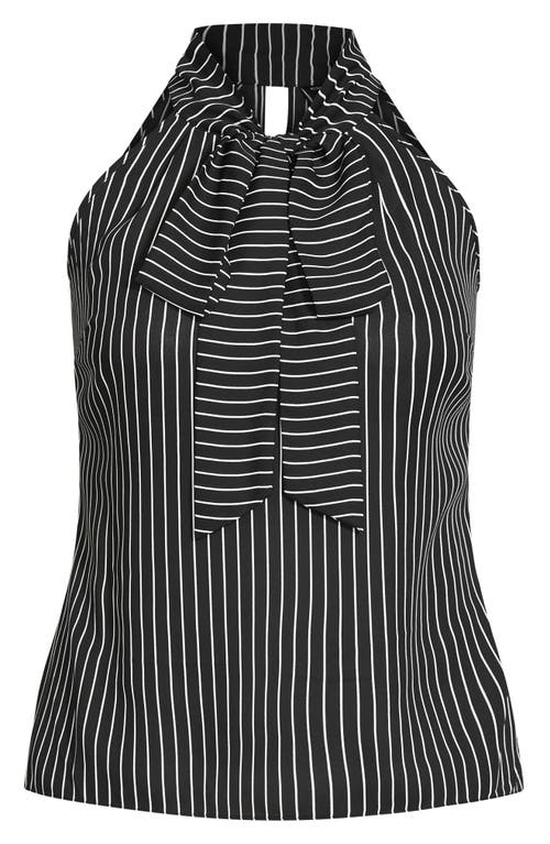 Shop City Chic Mia Stripe Tie Neck Top In Black Stripednu