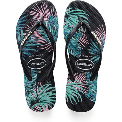 Havaianas Slim Tropical Floral Flip Flop, 7/38 BR - Black