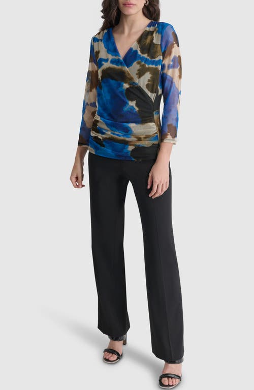 Shop Dkny Print Surplice Mesh Top In Ink Swirl