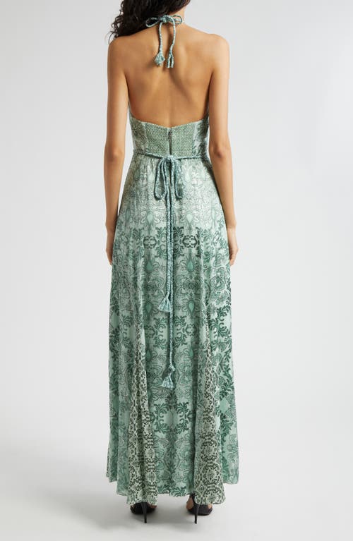 Shop Alice And Olivia Alice + Olivia Danika Paisley Halter Maxi Dress In Vanity Pistachio