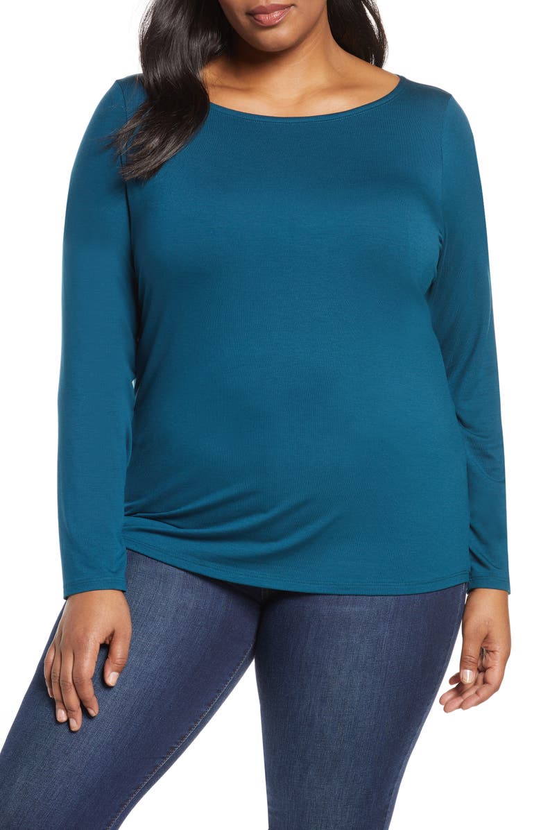 Eileen Fisher Bateau Neck Slim Tencel® Lyocell Top (Plus Size) | Nordstrom