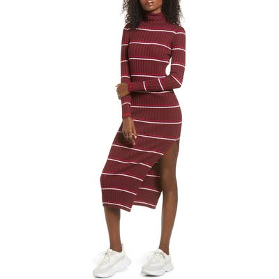 Lira Clothing Lola Long Sleeve Stripe Turtleneck Sweater Dress, Burgundy