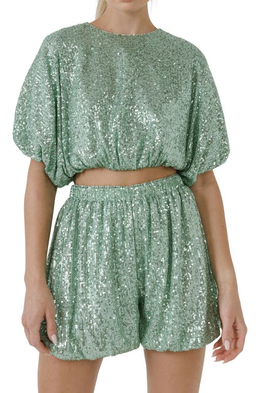 Endless Rose Sequins Cropped Puff Top In Green