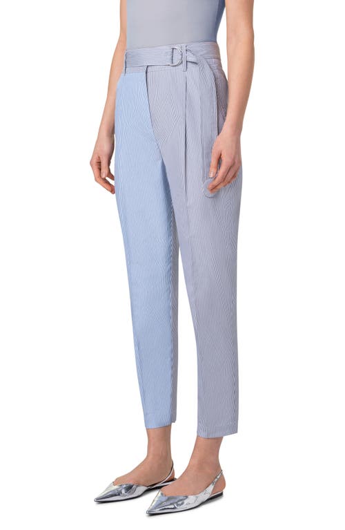 Akris Punto Fred Micro Stripe Cotton Poplin Tapered-leg Ankle Pants With Belt In Ink-sapphire-cream