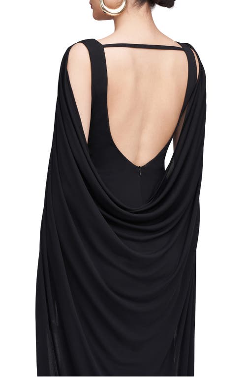 Shop Halston Akeem Long Sleeve Cape Detail Jersey Gown In Black