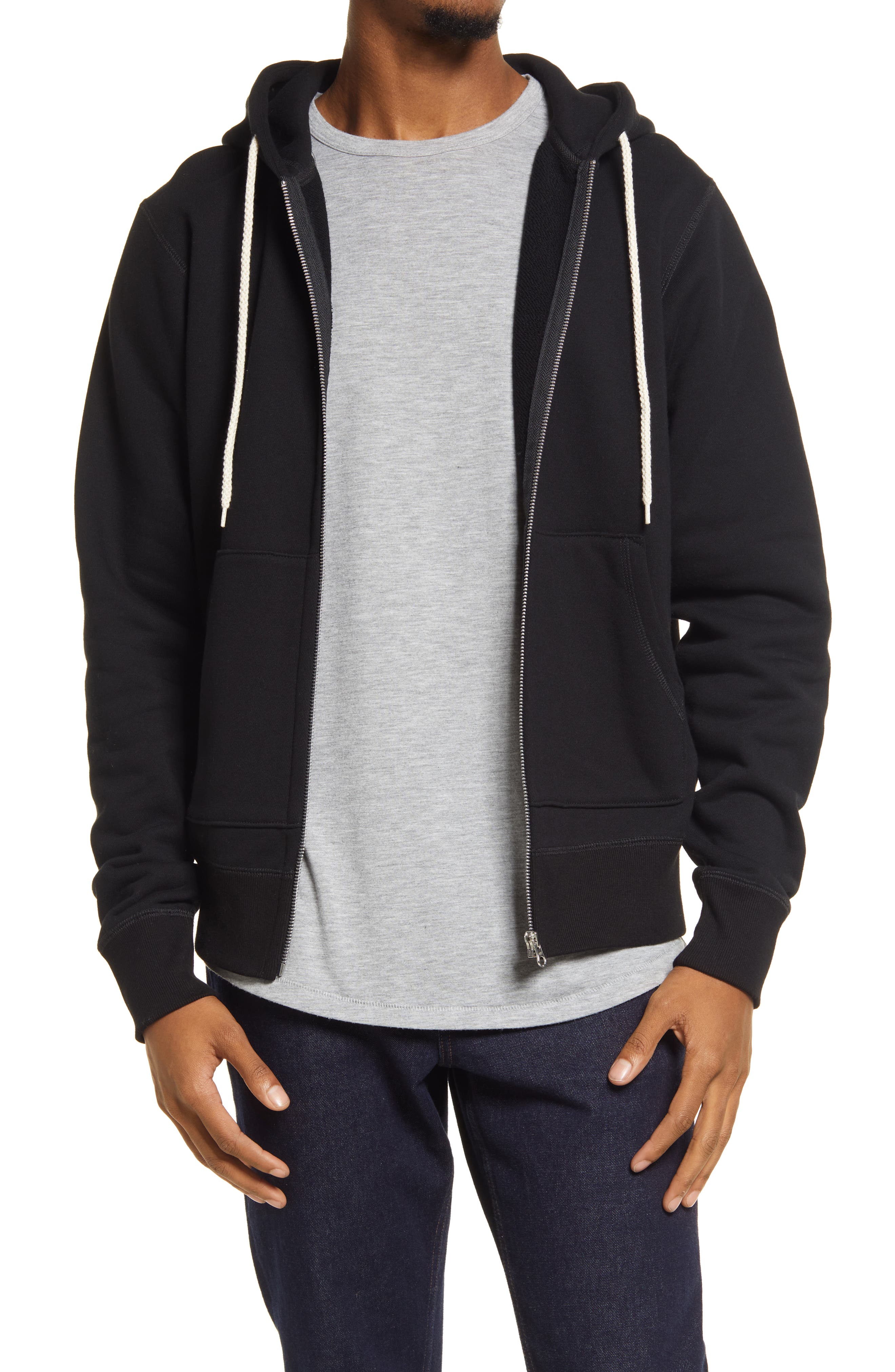 denim hooded sweatshirt