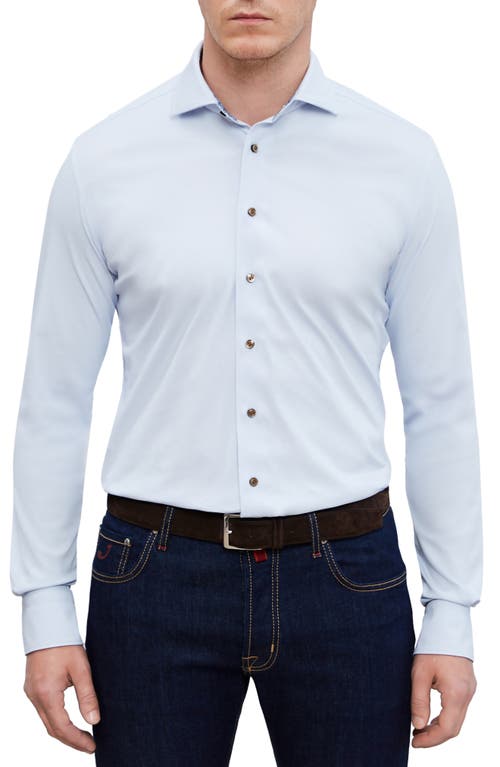4Flex Slim Fit Solid Knit Button-Up Shirt in Light Pastel Blue