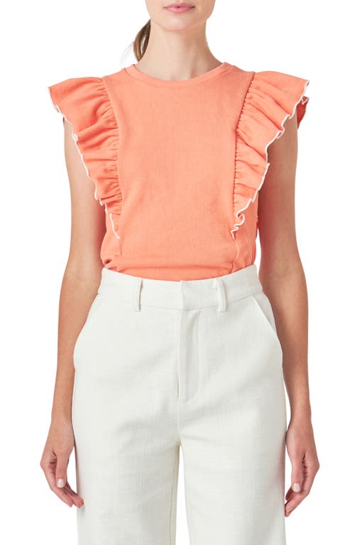 English Factory Merrow Ruffle Top In Coral Peach/white