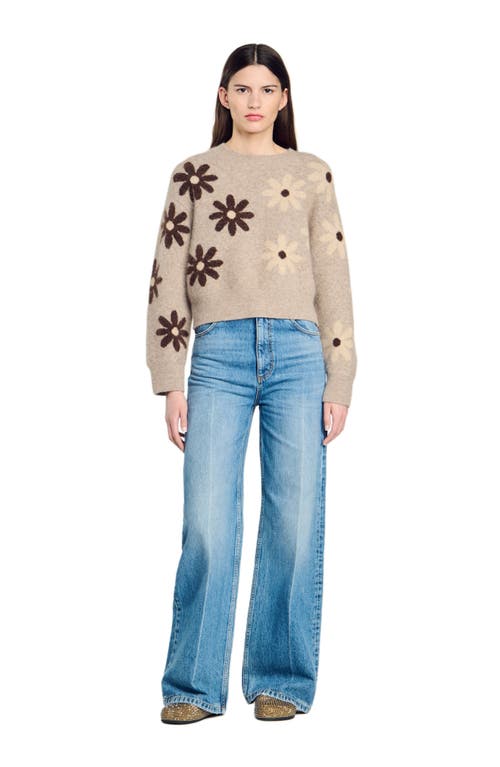 Shop Sandro Floral Knit Sweater In Beige