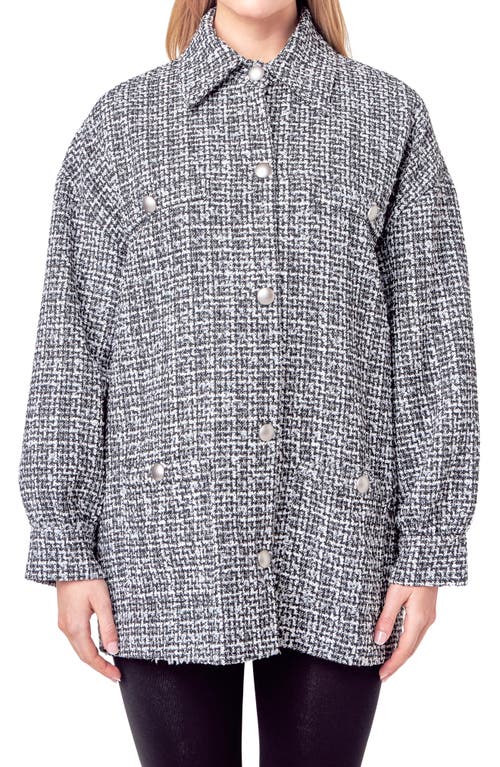 Tweed Button-Up Shirt Jacket in Black/White