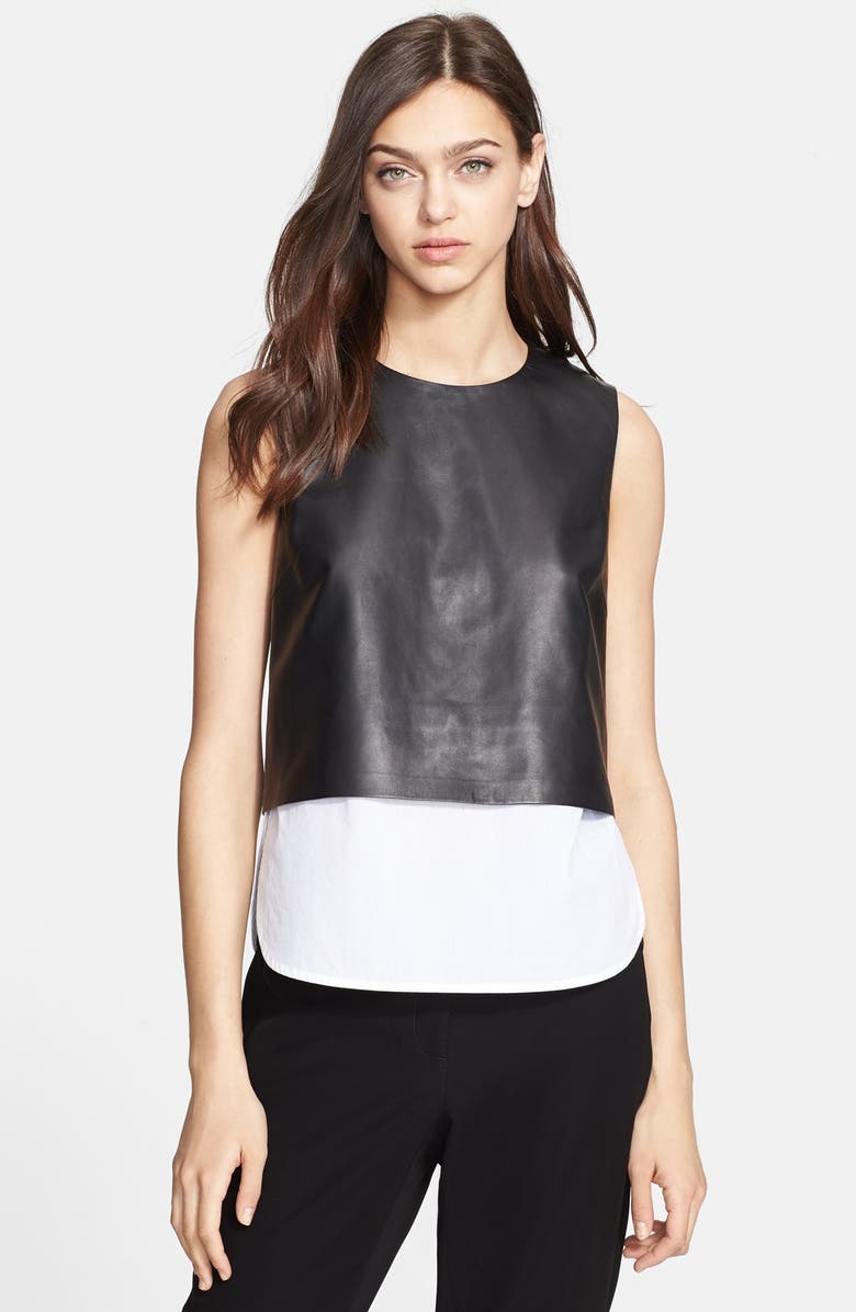 Theory 'Hodal L' Leather Overlay Top | Nordstrom