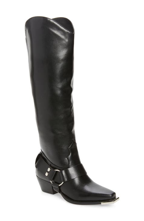 Vince Camuto Beatrix Harness Black Leather Women Tall Riding Boots Size 7 M