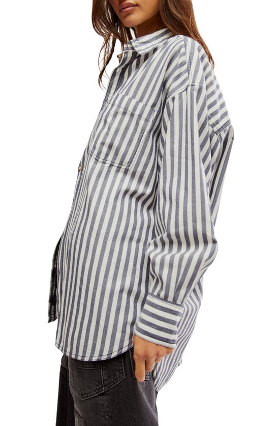 Shop Free People Freddie Stripe Oversize Button-up Shirt In Nautical Navy Combo