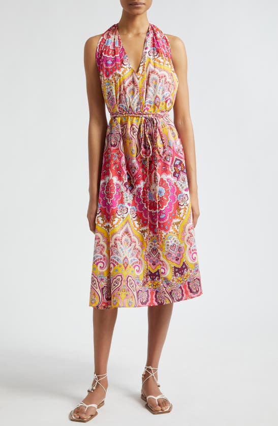 Shop Mille Marilyn Belted Sleeveless Cotton Midi Dress In Zanzibar