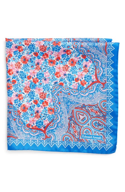 EDWARD ARMAH Floral Silk Pocket Square in Blue