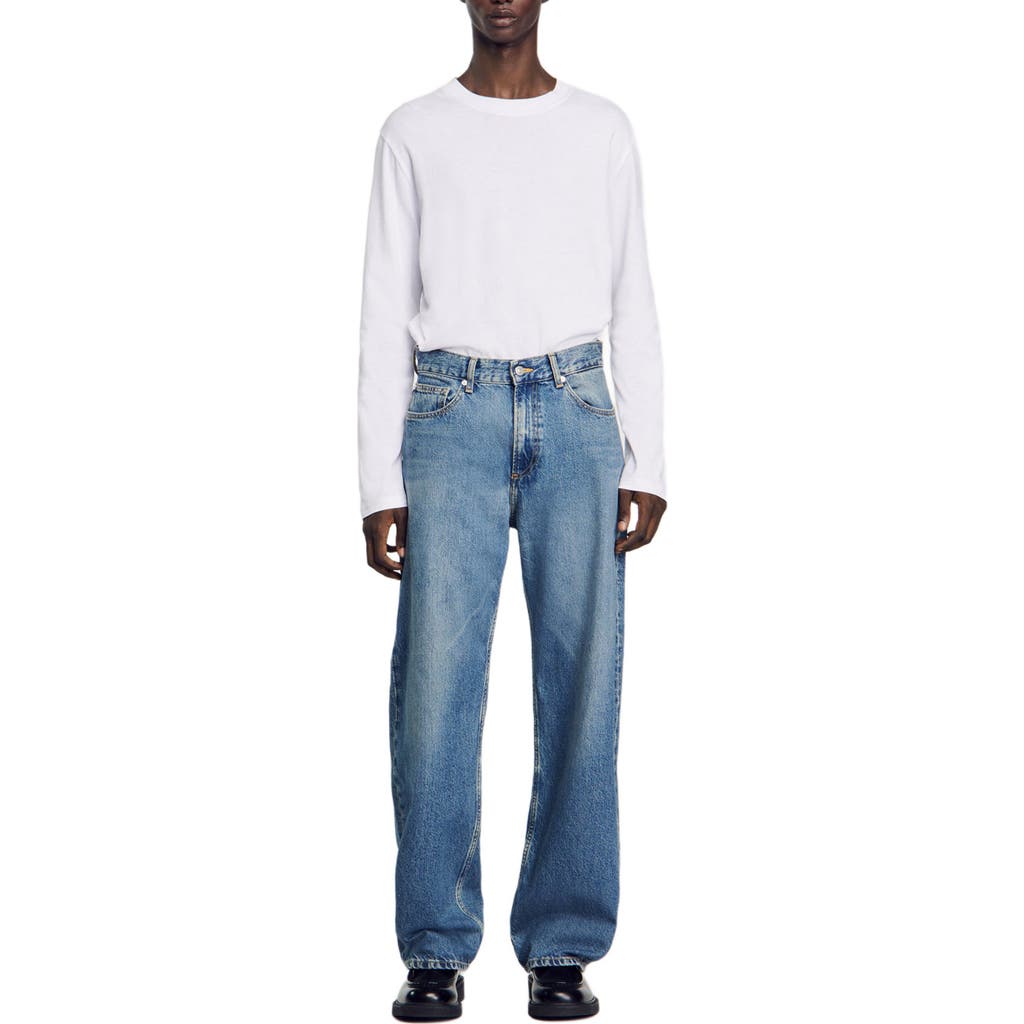 Sandro Baggy Stonewashed Jeans In Blue In Blue