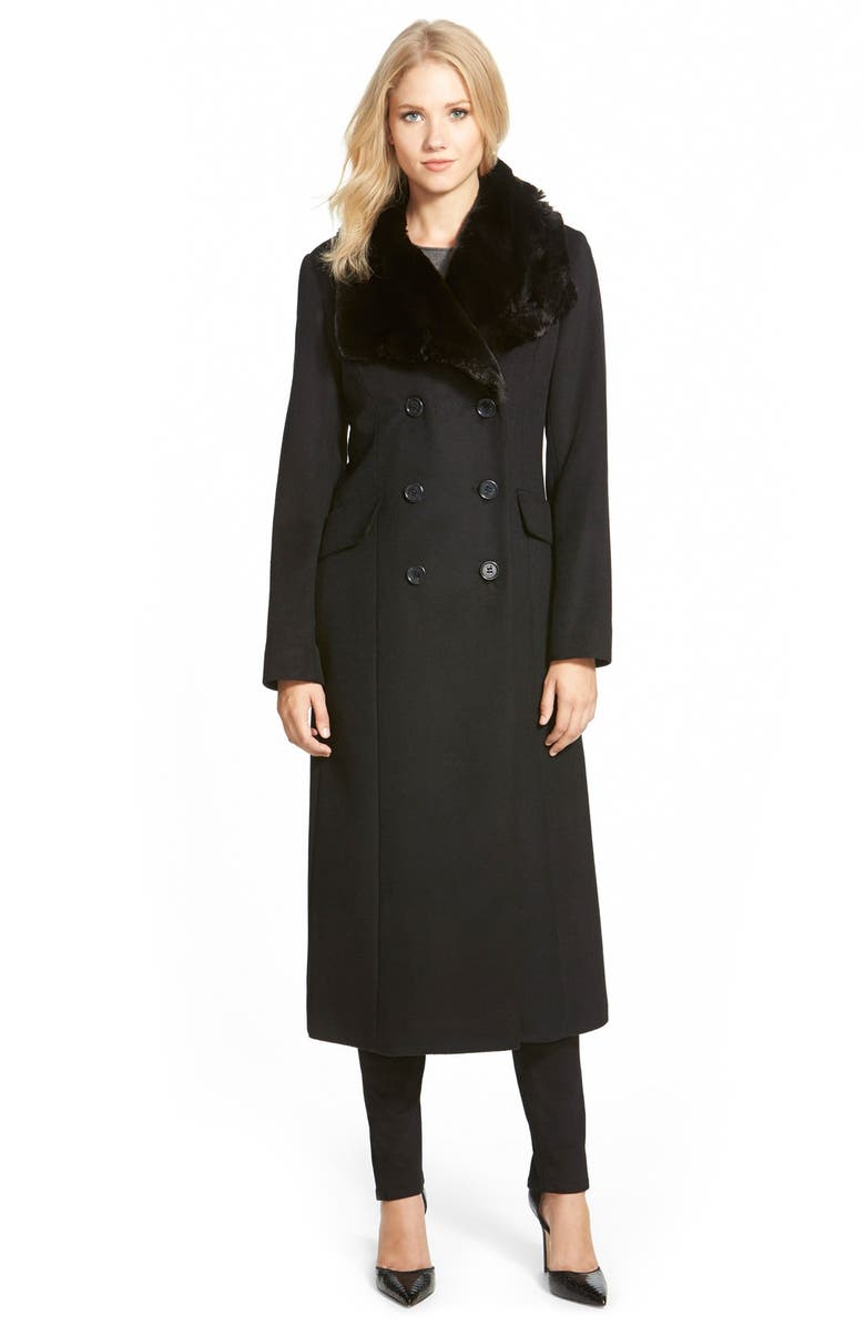 DKNY Long Wool Blend Coat with Faux Fur Collar | Nordstrom