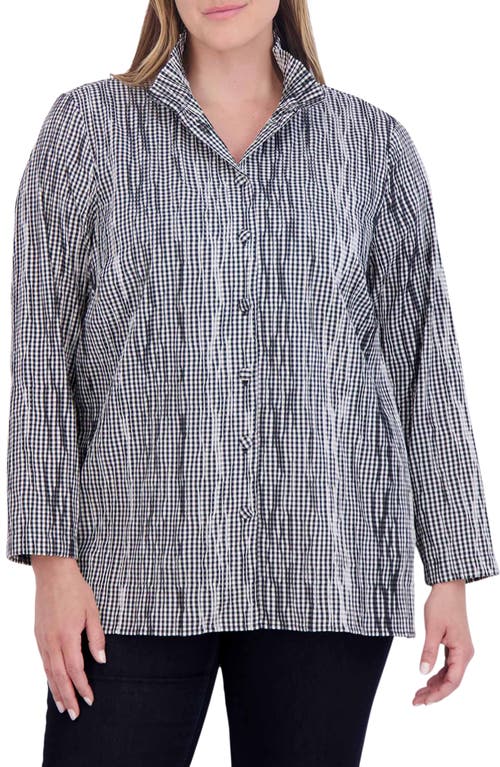 Foxcroft Carolina Gingham Button-Up Top Black/White at Nordstrom,