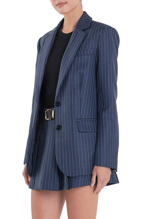 English Factory Stripe Oversize Blazer In Navy