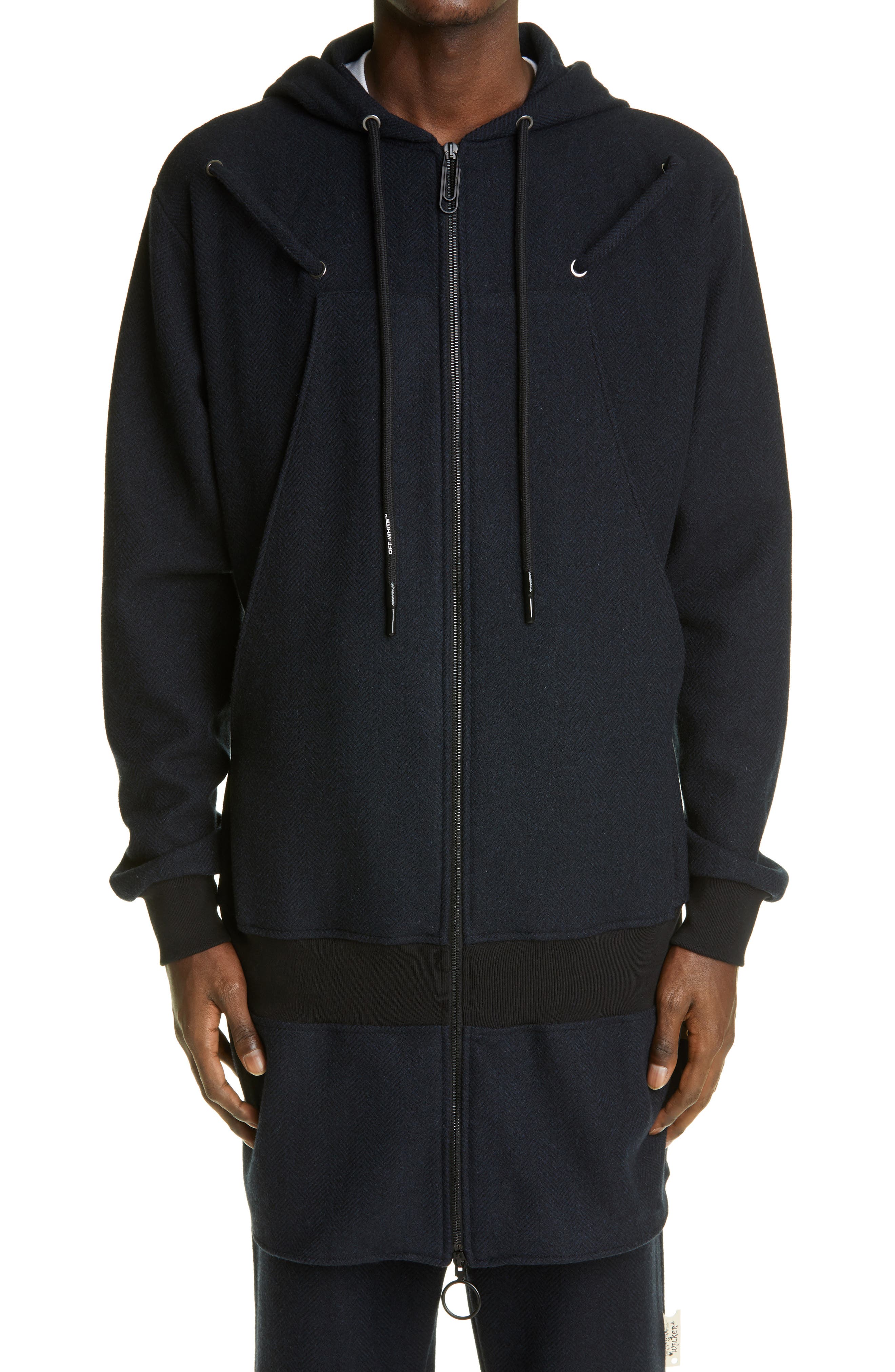 black jacket with white hoodie