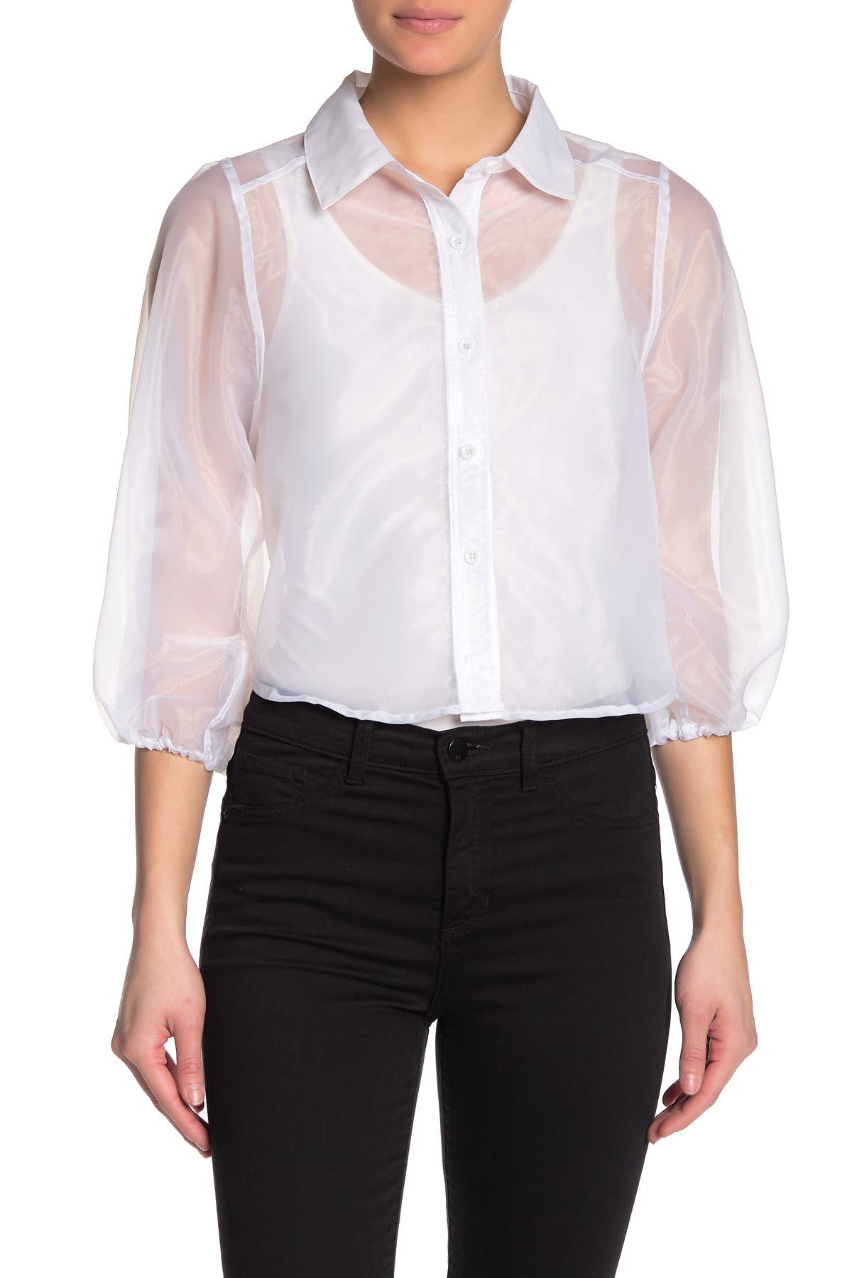 sheer balloon sleeve blouse