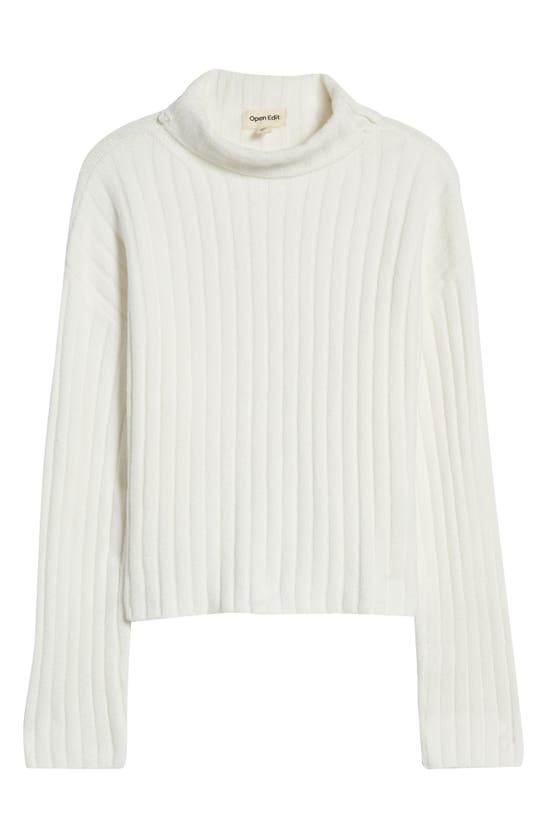 Open Edit Cotton Blend Rib Turtleneck Sweater In Ivory