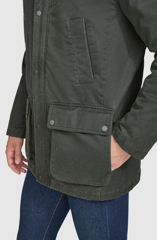 Cole Haan Men's Corduroy-shirt-collar Waxed Rain Jacket In Army Green