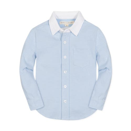 Hope & Henry Boys' Organic Long Sleeve Pique Button-Down Shirt, Infant Light Blue With White Collar at Nordstrom,