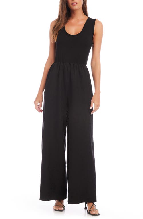 FIFTEEN TWENTY Mixed Media Sleeveless Wide Leg Jumpsuit in Black at Nordstrom, Size X-Small