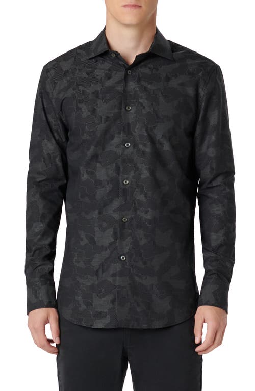 Bugatchi Axel Shaped Fit Abstract Print Stretch Cotton Button-Up Shirt Black at Nordstrom,