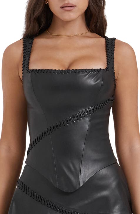 HOUSE OF CB Leonie Whipstitch Faux Leather Corset Top