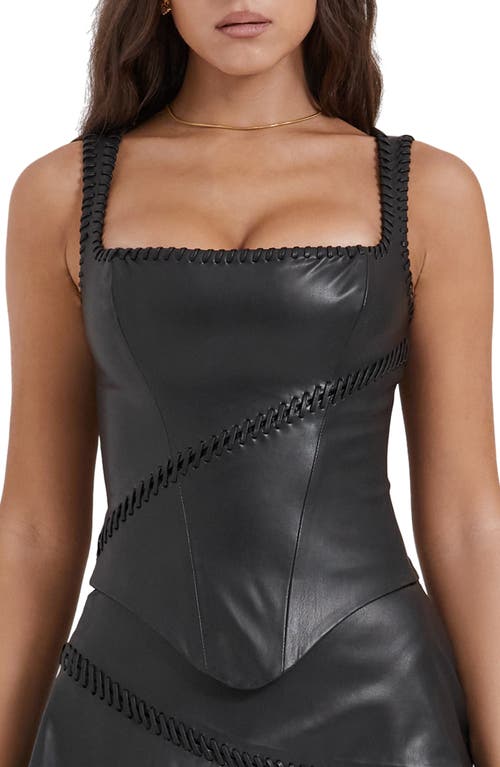 HOUSE OF CB Leonie Whipstitch Faux Leather Corset Top Black at Nordstrom, A