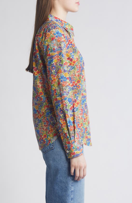 Shop Liberty London Floral Long Sleeve Cotton Button-up Shirt In Blue Multi