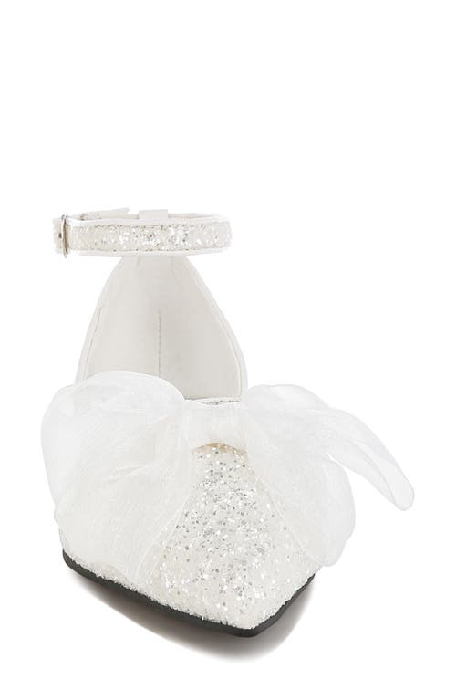 Rag & Co Women's Clarice Sheer Bow Detail Glitter Flat Sandals In White In White