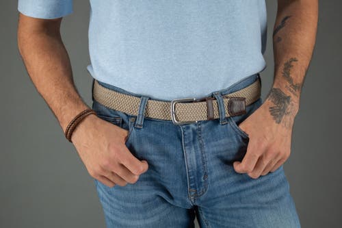 Trafalgar Riverside Solid Stretch Weave Belt In Khaki