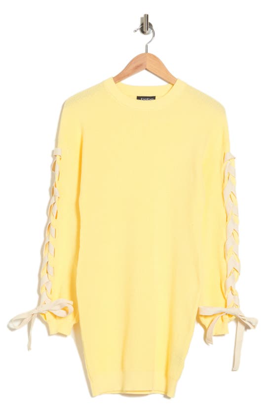 Bebe Lace-up Sleeve Waffle Knit Dress In Yellow